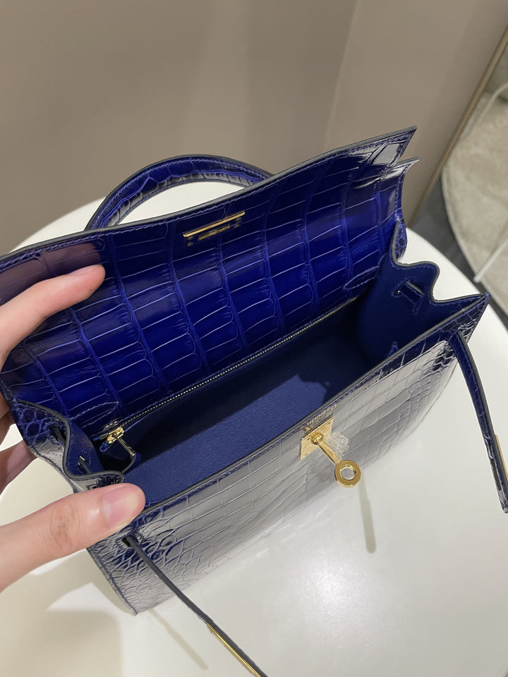 Hermes Kelly Sellier 25 Bleu Croc