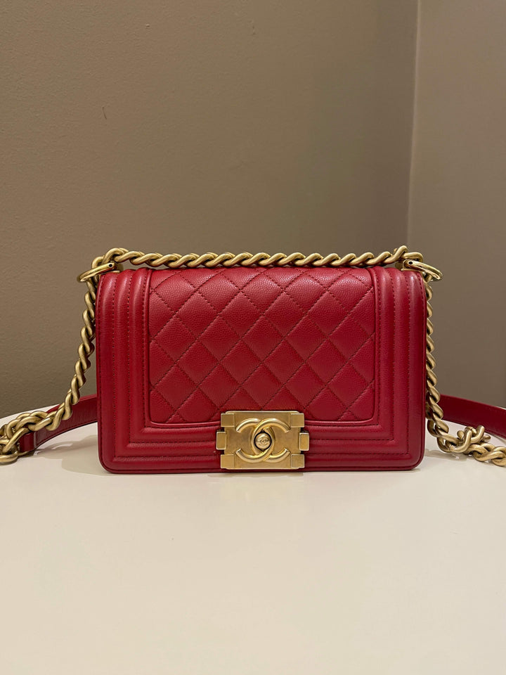 Chanel Quilted Small Boy Red Caviar