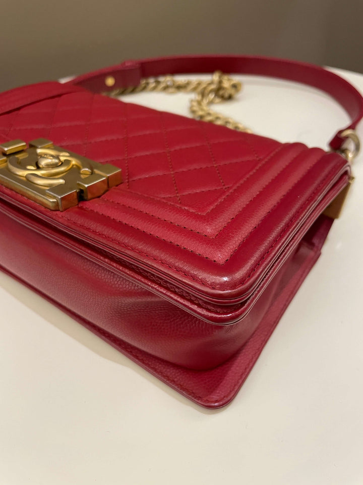 Chanel Quilted Small Boy Red Caviar