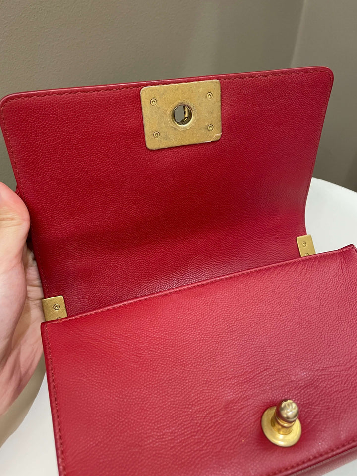 Chanel Quilted Small Boy Red Caviar
