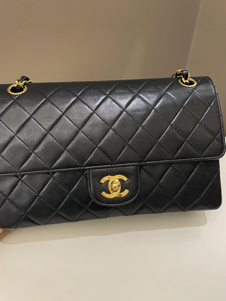 Chanel Vintage Classic Quilted Medium Double Flap Black Lambskin