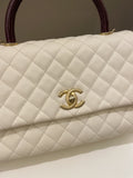 Chanel Quilted Coco Lizard Handle Ivory/ Burgundy Caviar
