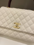 Chanel Quilted Coco Lizard Handle Ivory/ Burgundy Caviar