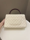 Chanel Quilted Coco Lizard Handle Ivory/ Burgundy Caviar