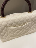 Chanel Quilted Coco Lizard Handle Ivory/ Burgundy Caviar