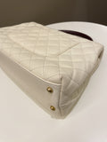Chanel Quilted Coco Lizard Handle Ivory/ Burgundy Caviar