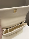 Chanel Quilted Coco Lizard Handle Ivory/ Burgundy Caviar