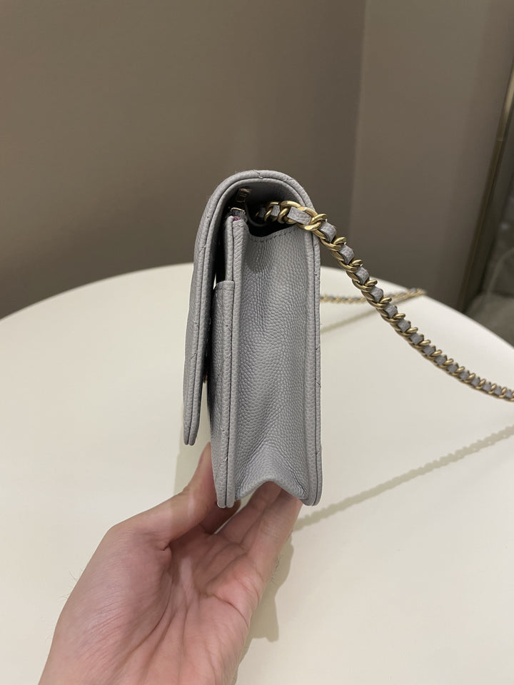 Chanel Gold Cc Classic Wallet on Chain Grey Caviar