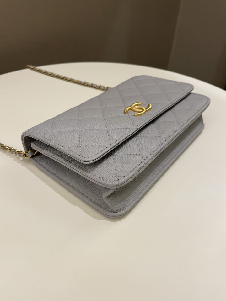 Chanel Gold Cc Classic Wallet on Chain Grey Caviar