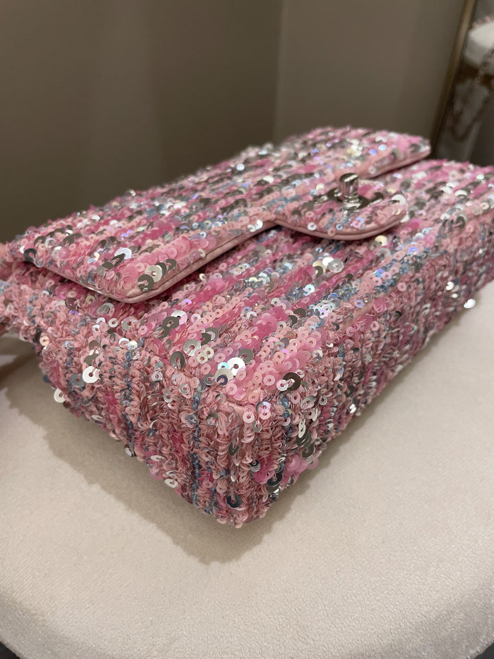 Chanel Quilted Mini Rectangular Flap Bag Pink Sequins