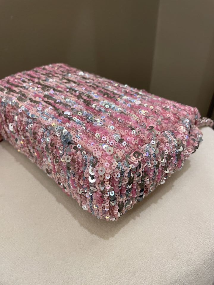 Chanel Quilted Mini Rectangular Flap Bag Pink Sequins