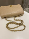 Chanel Vintage Quilted Full Flap Bag Beige Lambskin