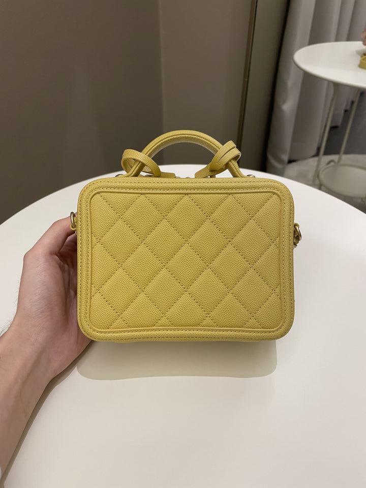 Chanel Filigree Vanity Case Yellow Caviar
