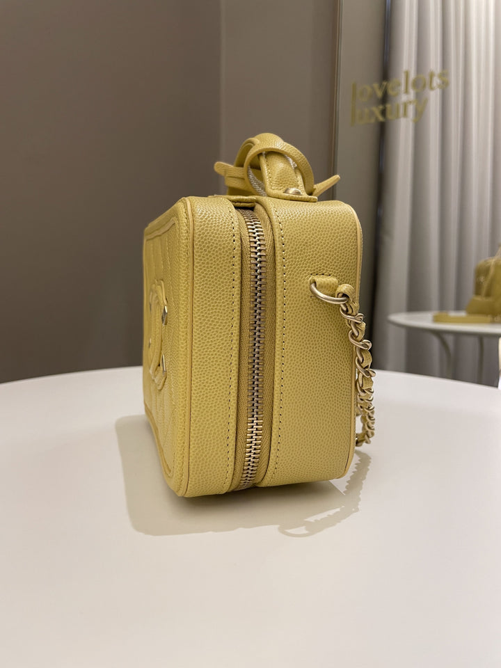Chanel Filigree Vanity Case Yellow Caviar