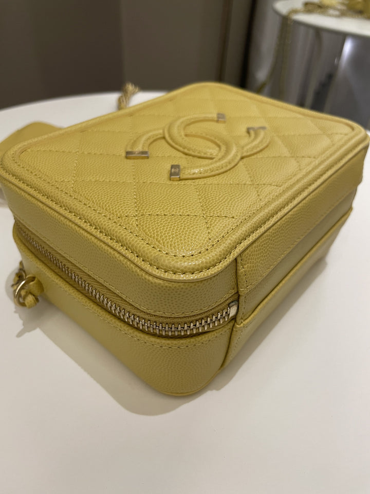 Chanel Filigree Vanity Case Yellow Caviar