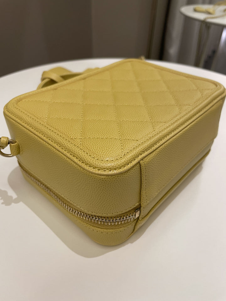 Chanel Filigree Vanity Case Yellow Caviar