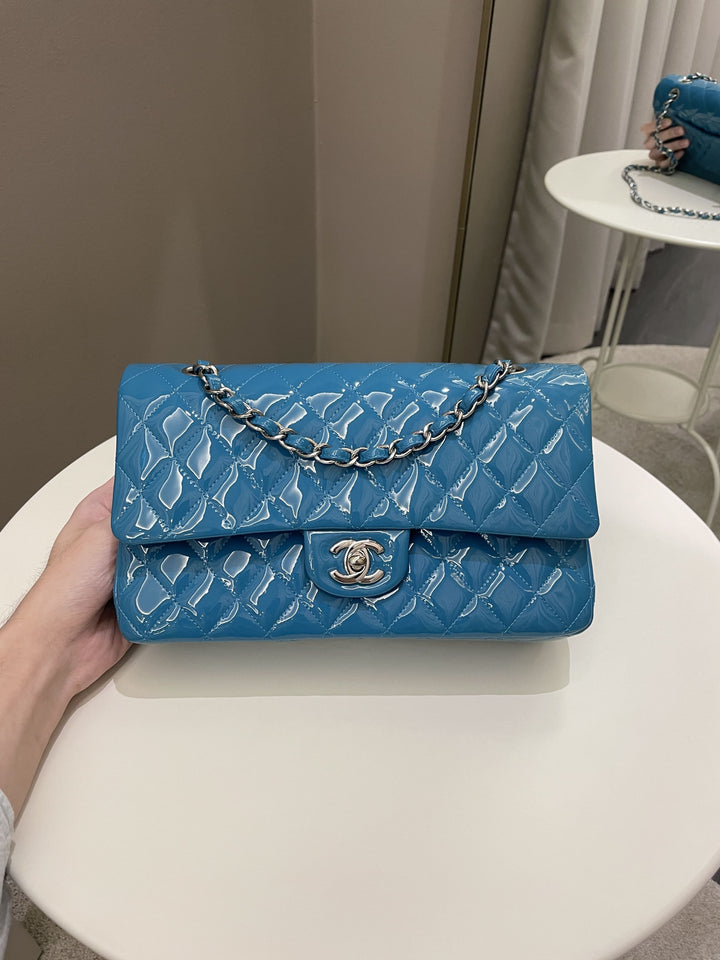 Chanel Classic Quilted Medium Double Flap Turquoise Patent