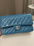 Chanel Classic Quilted Medium Double Flap Turquoise Patent