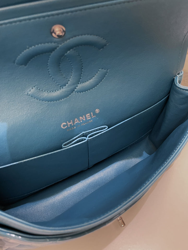 Chanel Classic Quilted Medium Double Flap Turquoise Patent