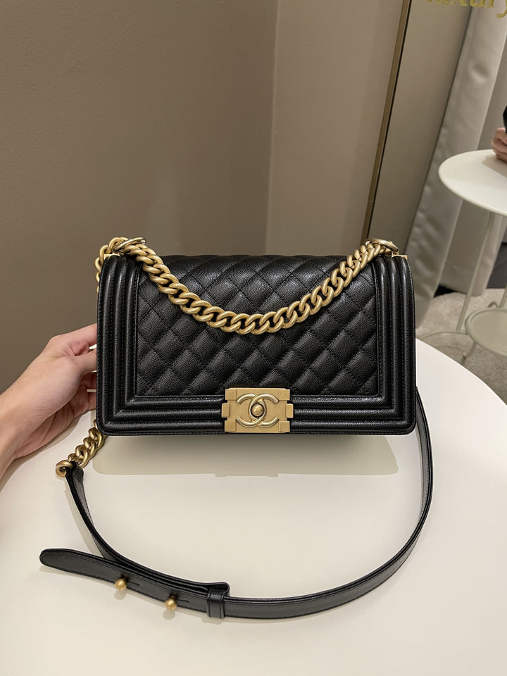 Chanel Quilted Boy Old Medium Black Rigid Caviar