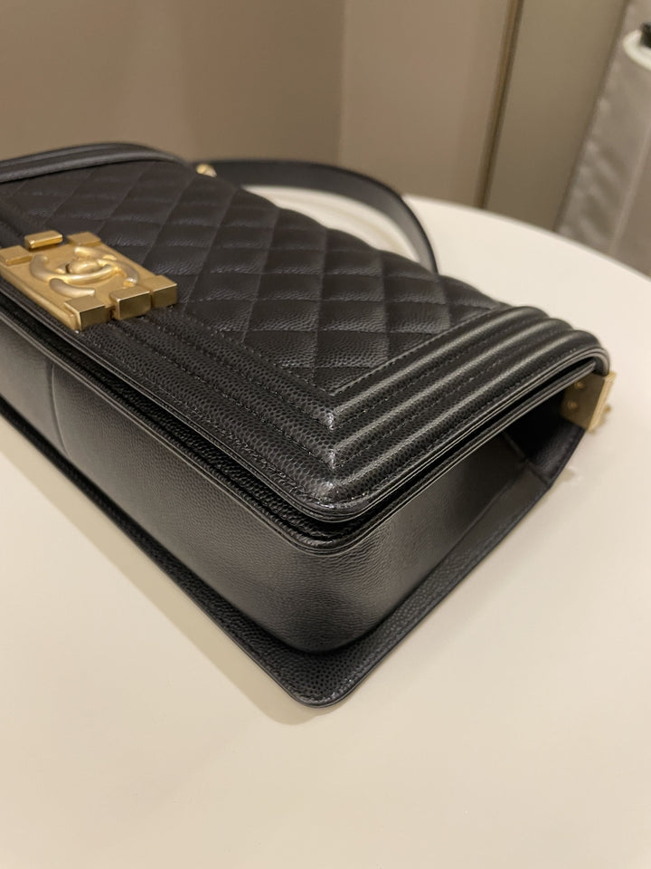 Chanel Quilted Boy Old Medium Black Rigid Caviar