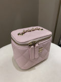 Chanel 21S Quilted Mini Vanity Cube Rose Clair Lilac Caviar