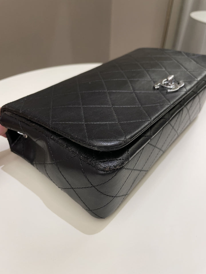 Chanel Vintage Quilted Full Flap Bag Black Lambskin