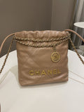 Chanel 23B 22 Mini Hobo Beige Calfskin