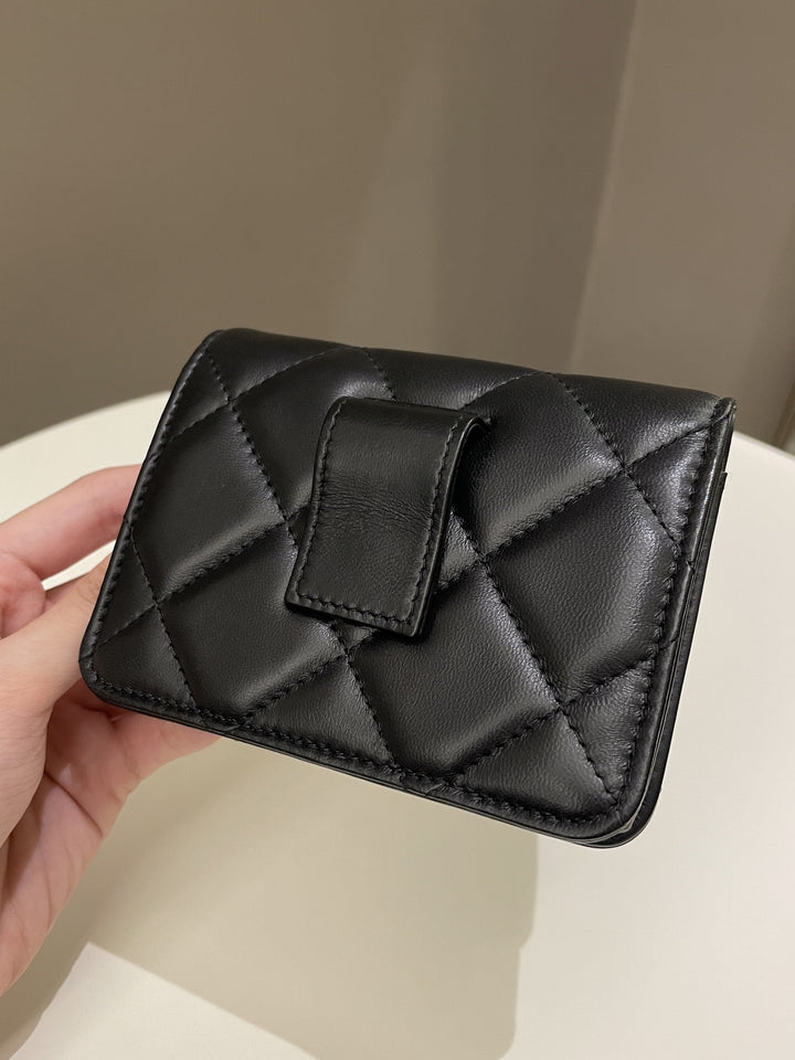 Chanel 22P Pending Belt Clutch Chain Black Lambskin
