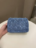 Chanel 23P Camellia Sweet Heart Mini Flap Blue Denim