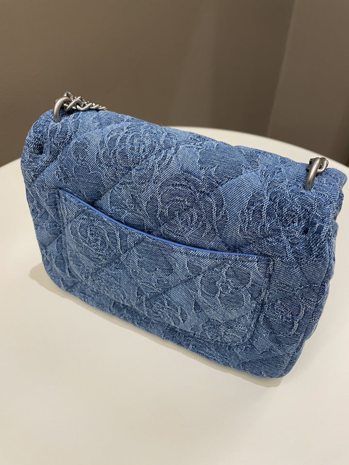 Chanel 23P Camellia Sweet Heart Mini Flap Blue Denim