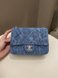 Chanel 23P Camellia Sweet Heart Mini Flap Blue Denim