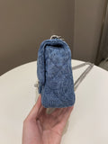 Chanel 23P Camellia Sweet Heart Mini Flap Blue Denim