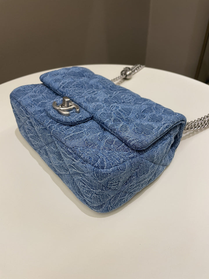 Chanel 23P Camellia Sweet Heart Mini Flap Blue Denim