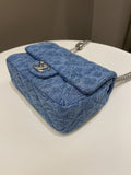 Chanel 23P Camellia Sweet Heart Mini Flap Blue Denim