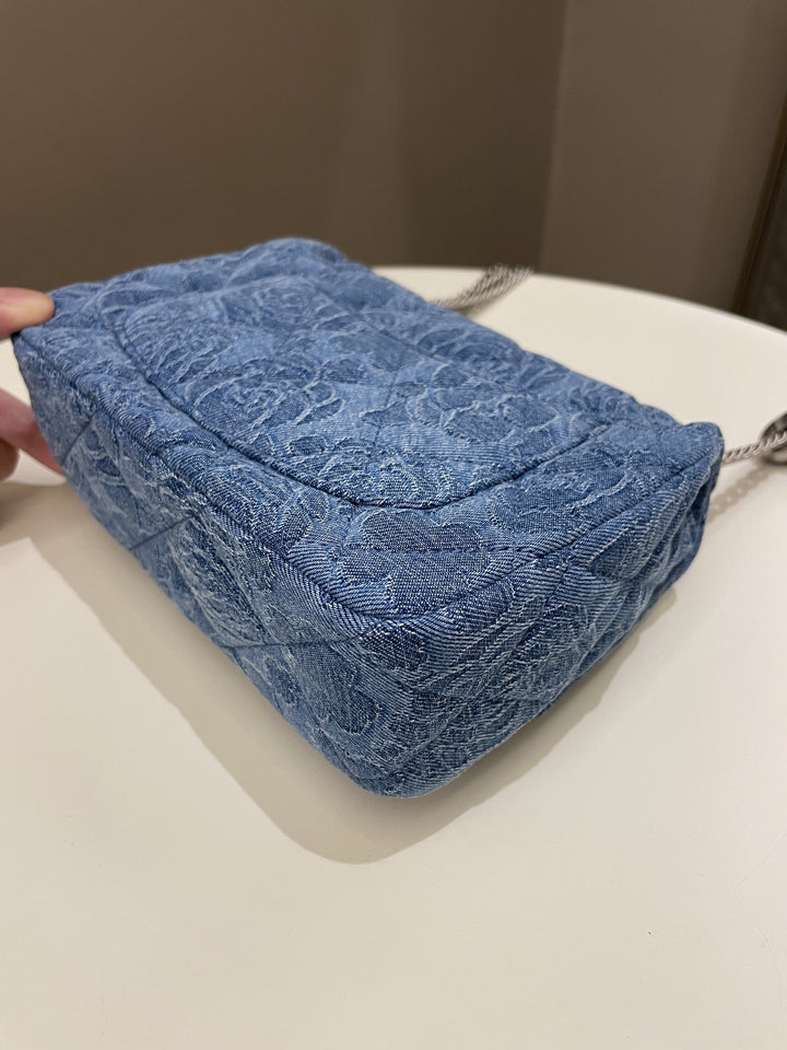 Chanel 23P Camellia Sweet Heart Mini Flap Blue Denim