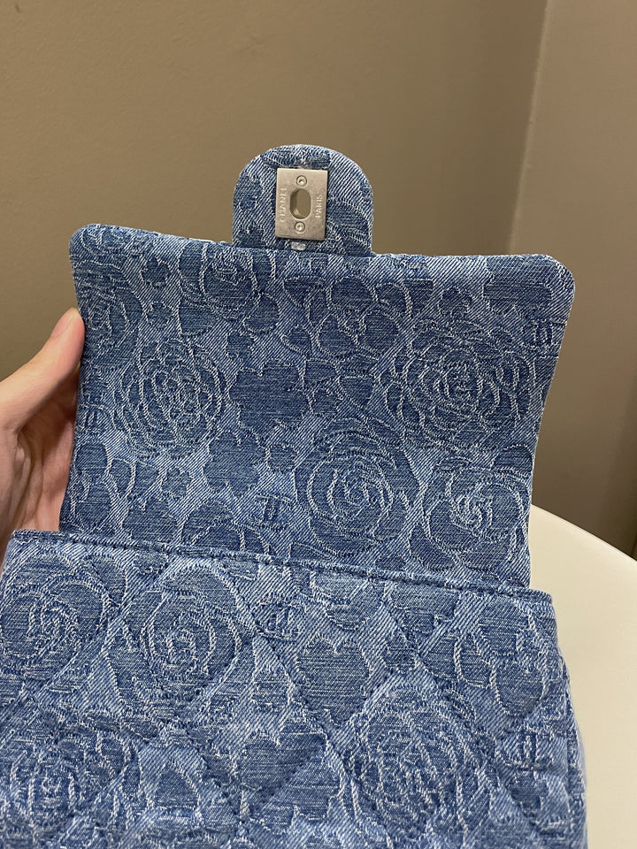 Chanel 23P Camellia Sweet Heart Mini Flap Blue Denim
