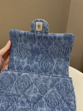 Chanel 23P Camellia Sweet Heart Mini Flap Blue Denim