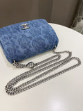 Chanel 23P Camellia Sweet Heart Mini Flap Blue Denim