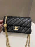 Chanel 23S Camilla Crush Quilted Mini Rectangular Black Stiff Lambskin