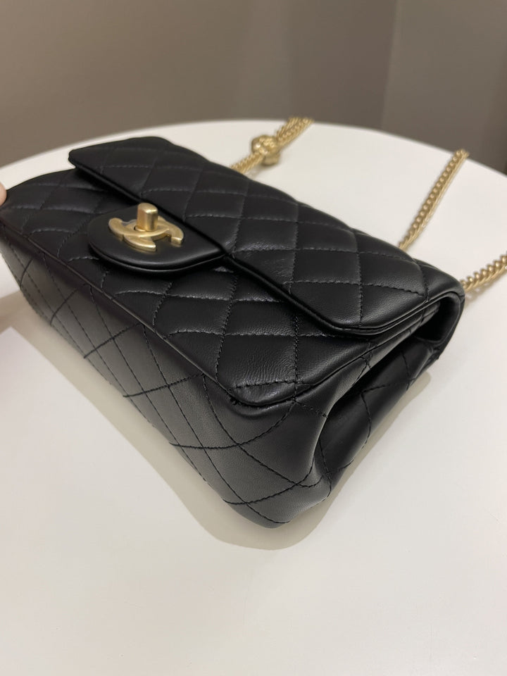 Chanel 23S Camilla Crush Quilted Mini Rectangular Black Stiff Lambskin