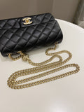Chanel 23S Camilla Crush Quilted Mini Rectangular Black Stiff Lambskin