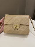 Chanel Vintage Classic Quilted Mini Square Beige Lambskin