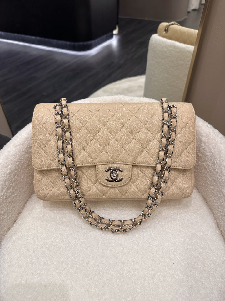 Chanel Classic Quilted Medium Double Flap Beige Caviar