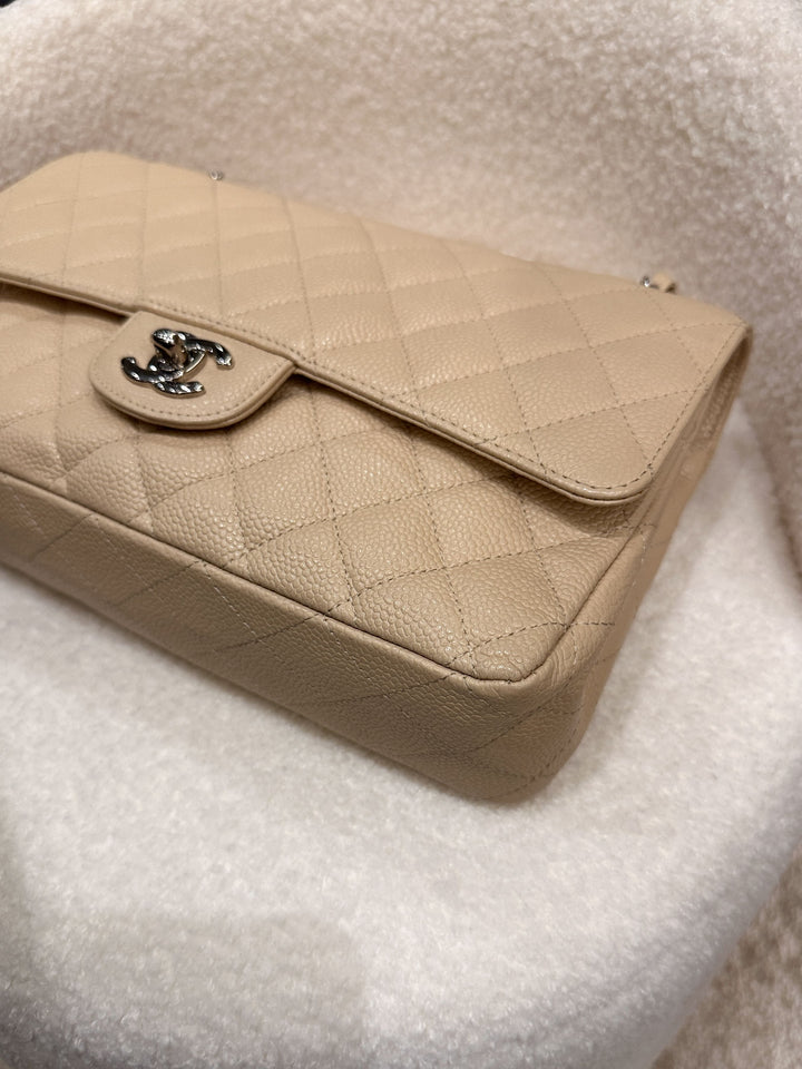 Chanel Classic Quilted Medium Double Flap Beige Caviar