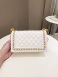 Chanel Quilted Chain Around Small Boy White Ivory Caviar