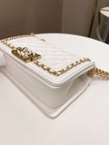 Chanel Quilted Chain Around Small Boy White Ivory Caviar
