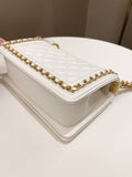 Chanel Quilted Chain Around Small Boy White Ivory Caviar