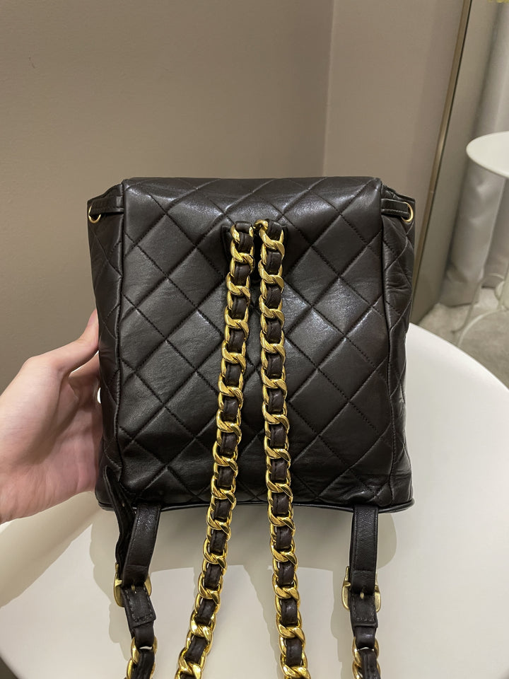 Chanel Quilted Vintage Duma Cc Backpack Brown Lambskin