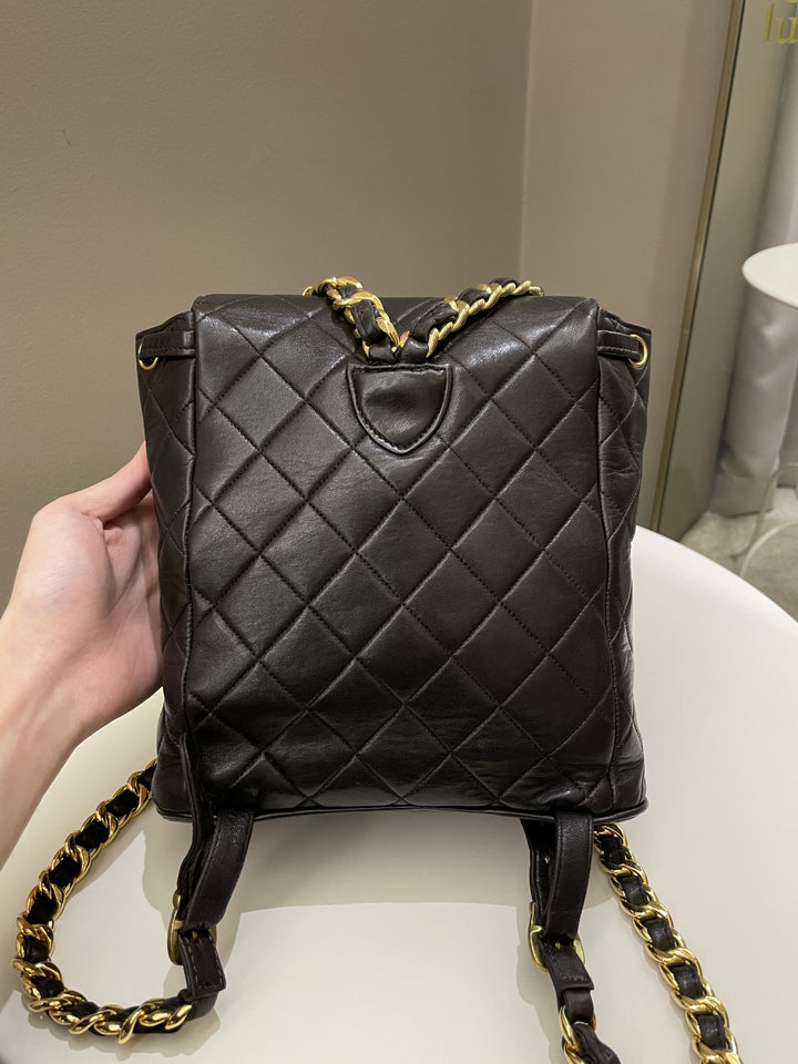Chanel Quilted Vintage Duma Cc Backpack Brown Lambskin